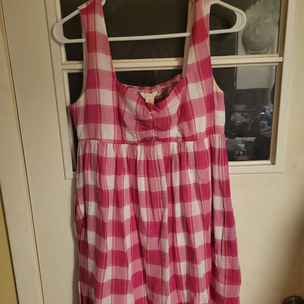 Caslon Smocked Back Plaid Midi Dress sz M